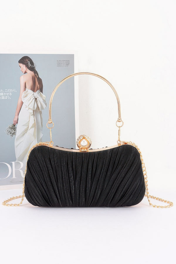 Pleated Pearl-Clasp Evening Clutch