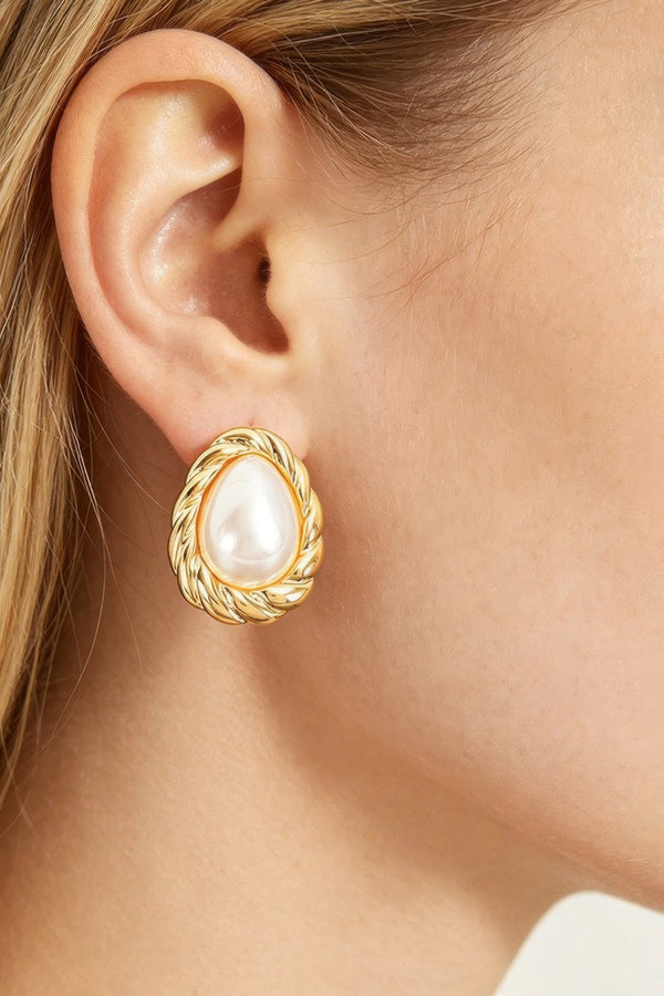 Teardrop Pearl Stud Earrings