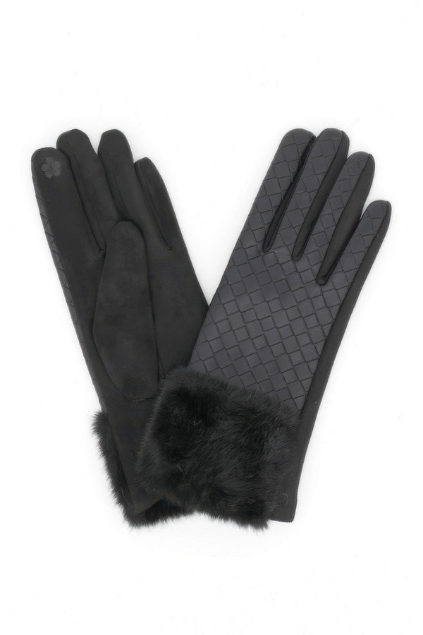 Quilted Faux Leather Fur-Trim Gloves