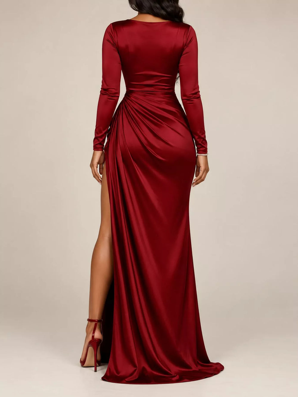 Full Size Satin Cowl Neck High Slit Maxi Evening Dress Plus Size
