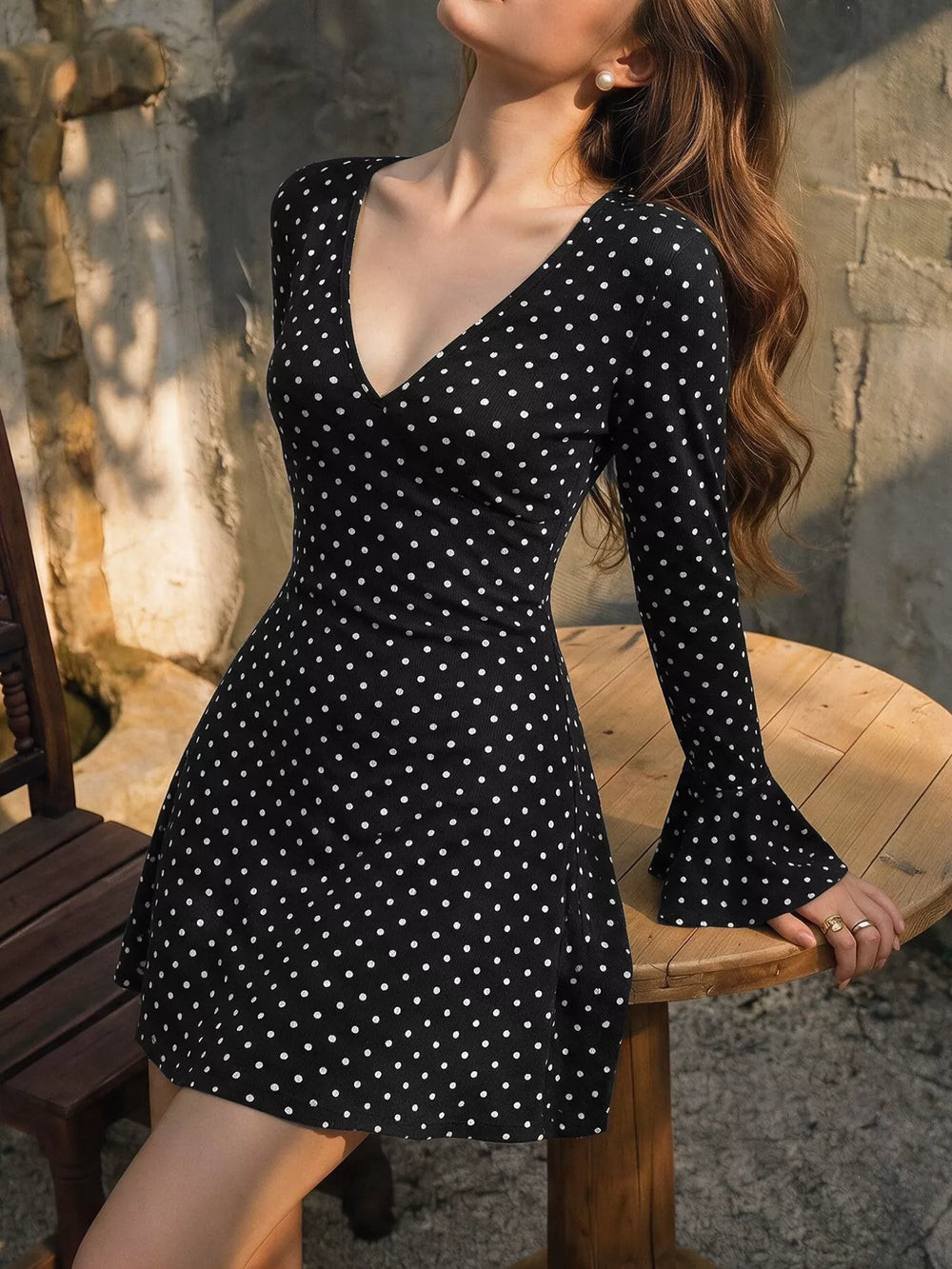 Polka Dot Ruffle Hem Mini Dress