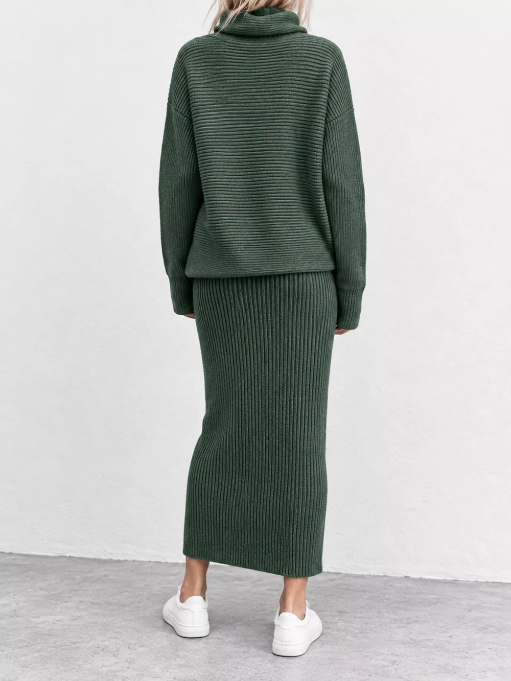 Ribbed Turtleneck Sweater & Midi Skirt Set