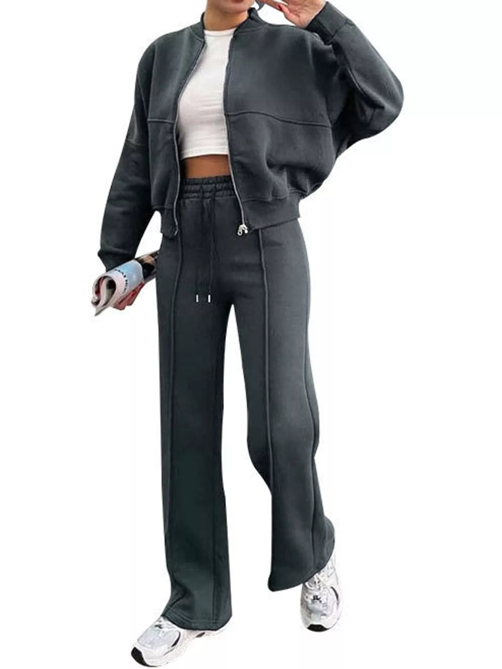 Zip-Up Jacket and Wide-Leg Sweatpants Set