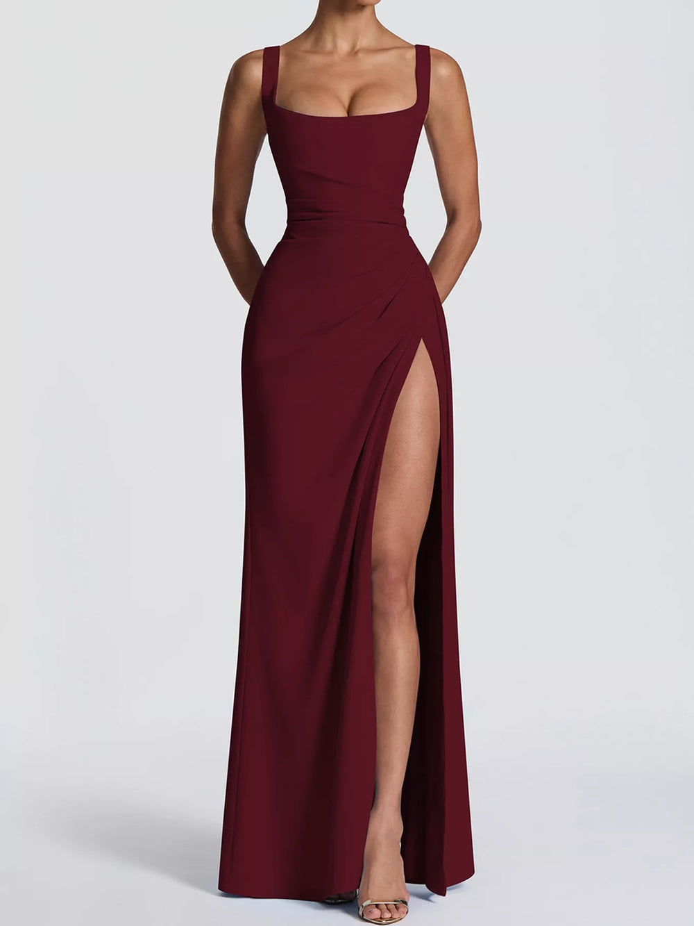 Sleeveless High-Slit Evening Maxi Dress