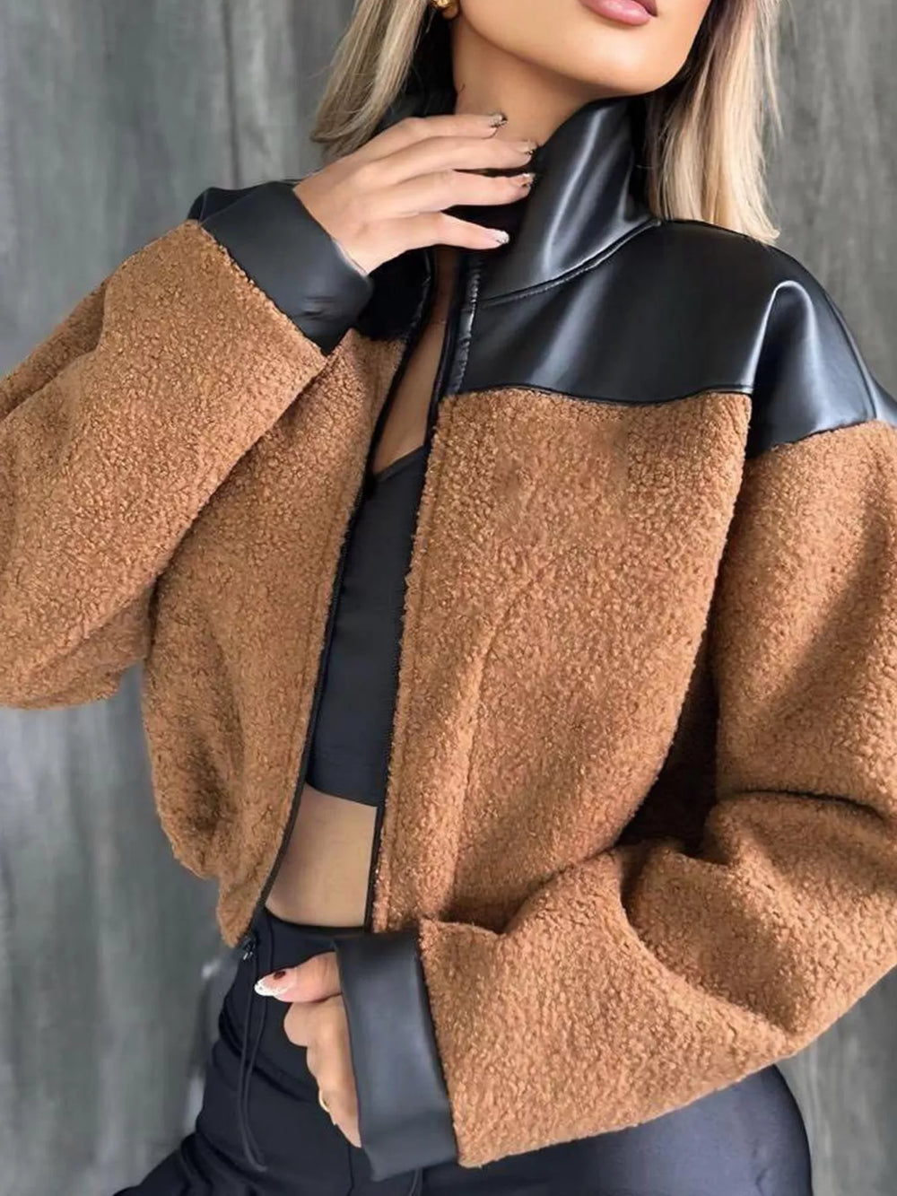Sherpa Contrast Zip-Up Jacket