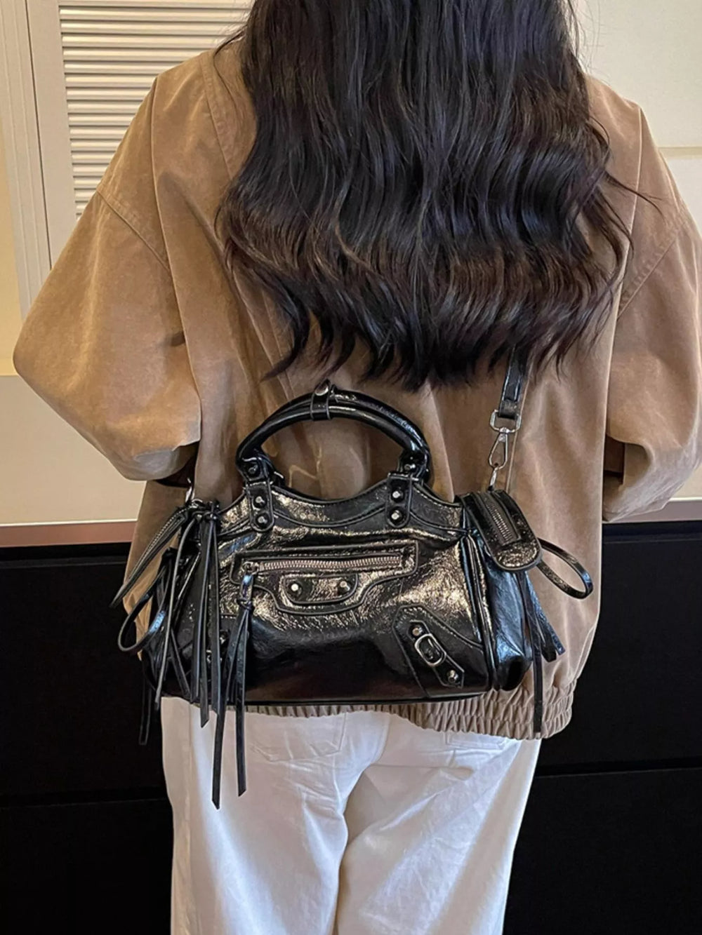 Tassel Faux Leather Handbag