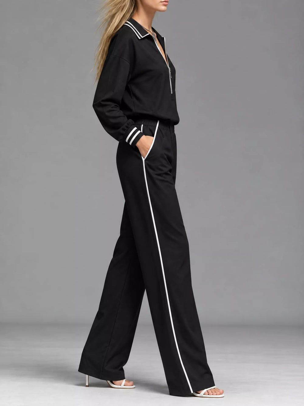 Striped Half-Zip Top and Pants Set