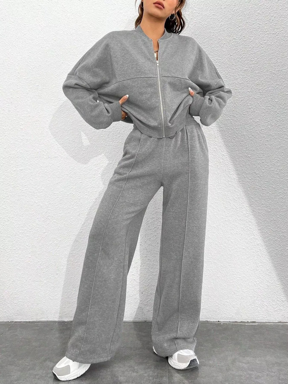 Zip-Up Jacket and Wide-Leg Sweatpants Set