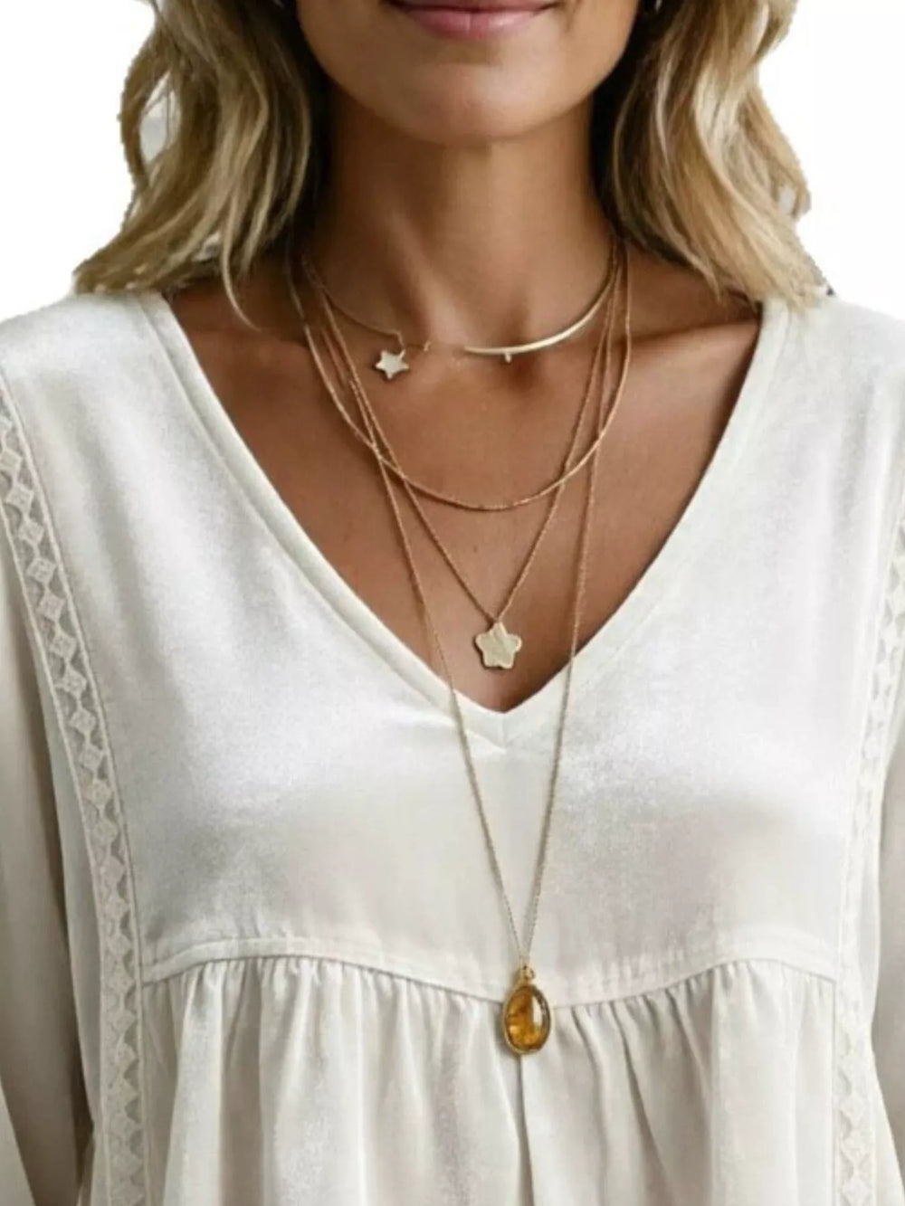 Velvet V-Neck Blouse with Lace Trim