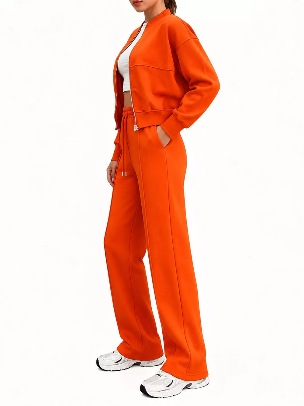 Zip-Up Jacket and Wide-Leg Sweatpants Set
