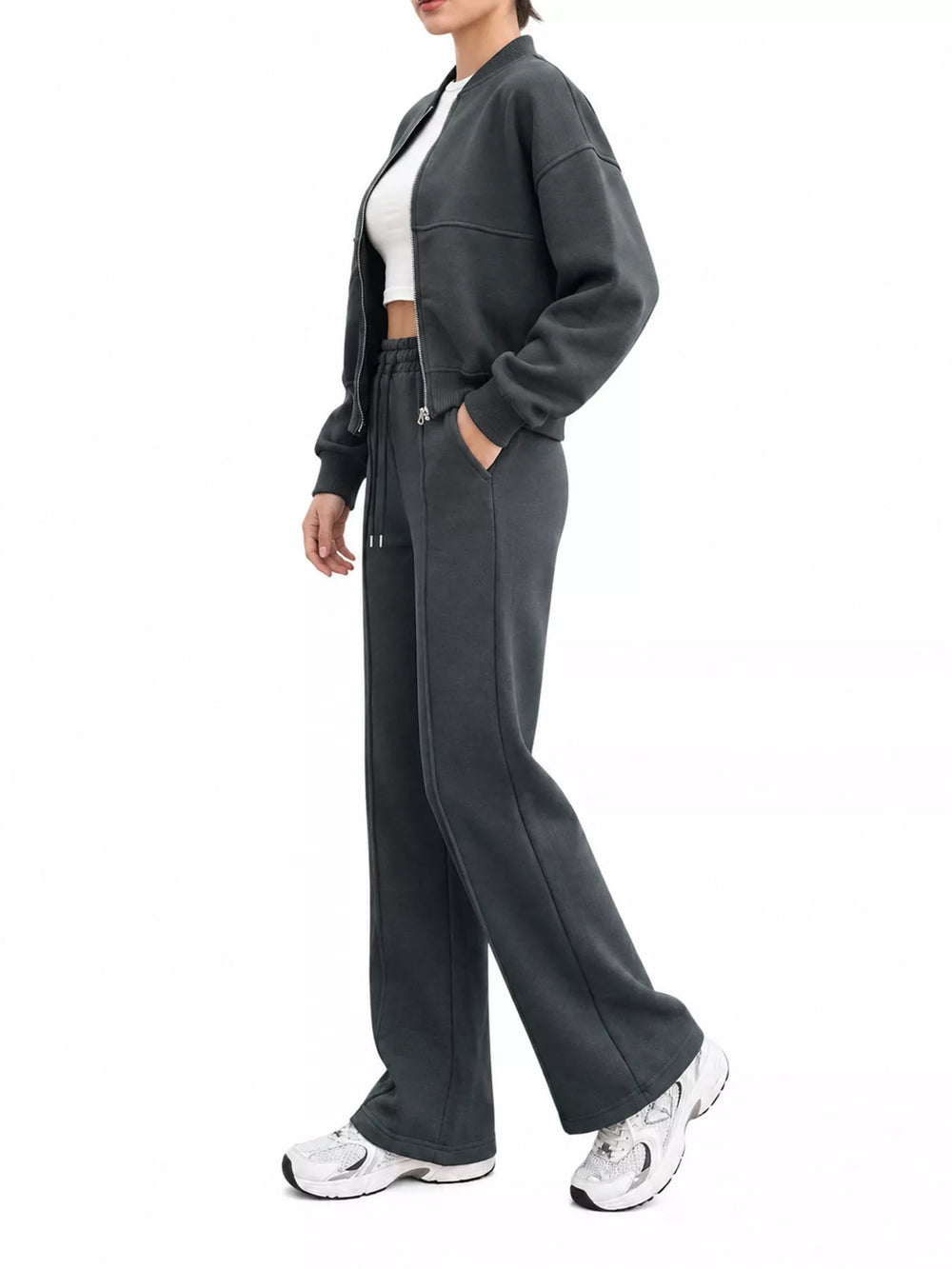 Zip-Up Jacket and Wide-Leg Sweatpants Set