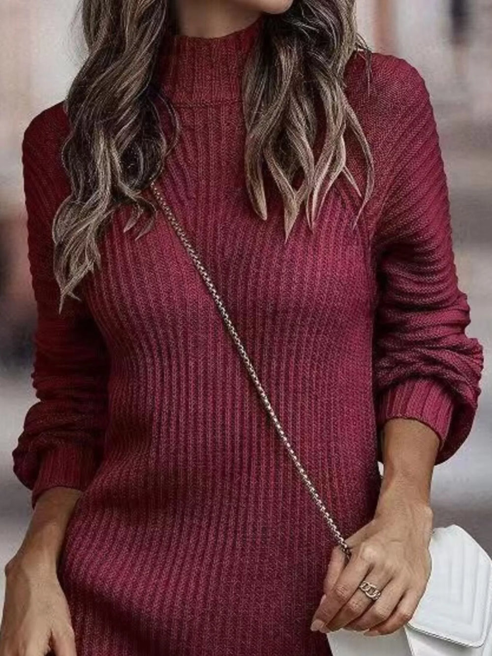 Turtleneck Raglan Sleeve Sweater Dress, Full Size