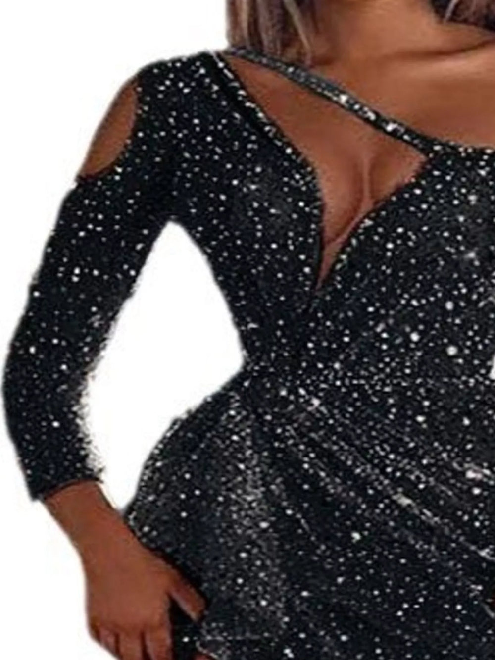 Sequin One-Shoulder High-Slit Evening Dress, Full Size