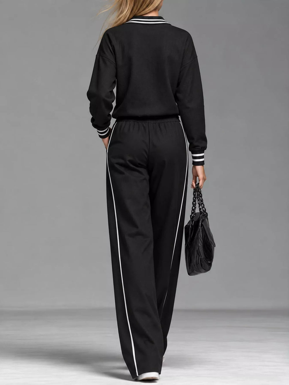 Striped Half-Zip Top and Pants Set