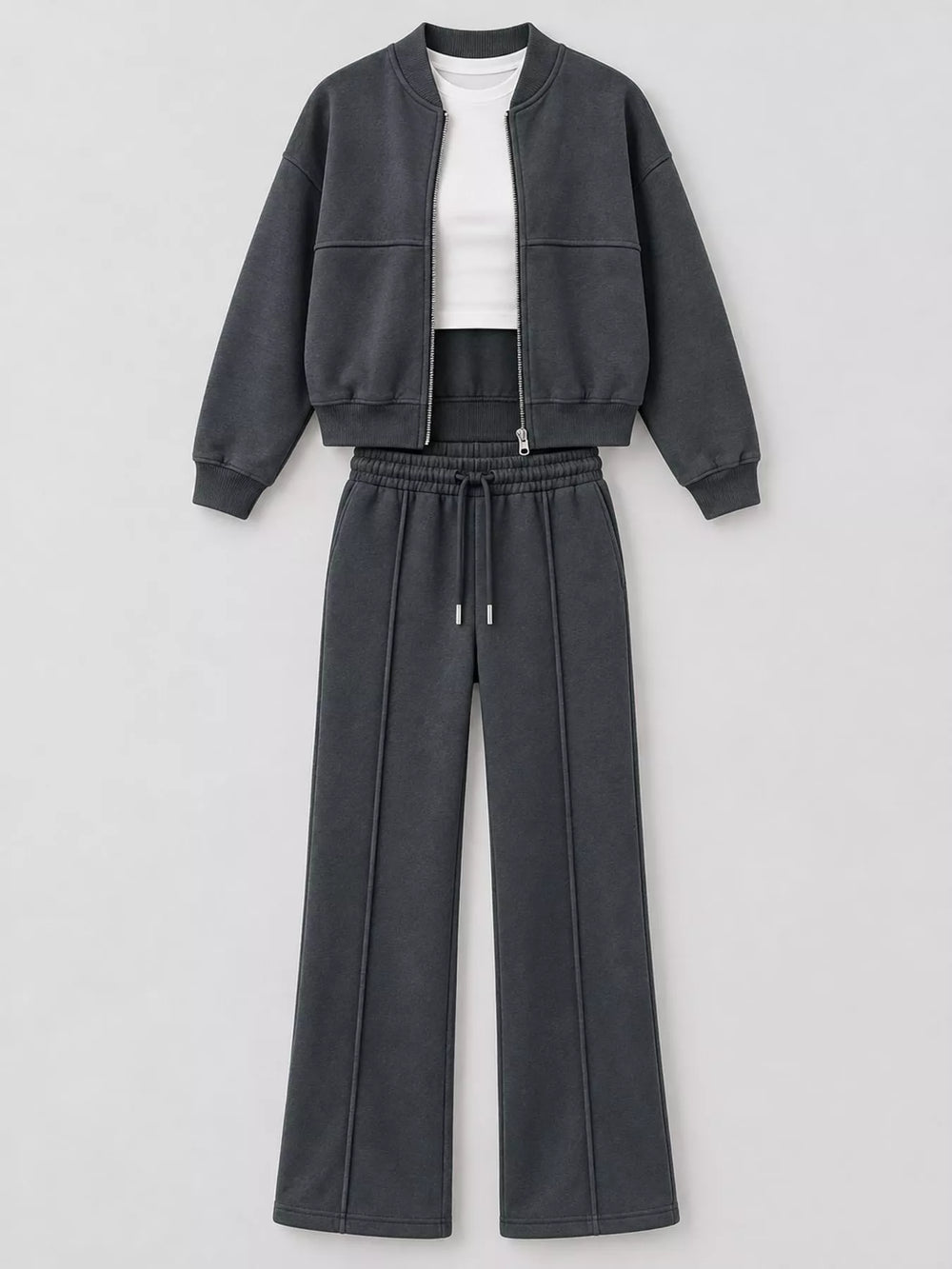 Zip-Up Jacket and Wide-Leg Sweatpants Set