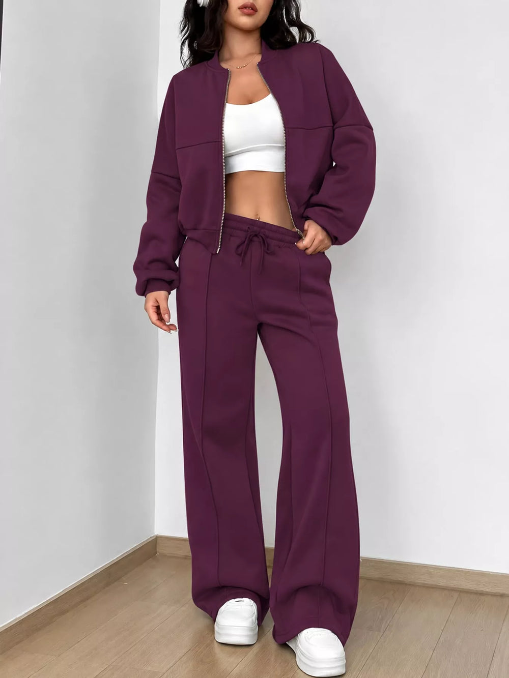 Zip-Up Jacket and Wide-Leg Sweatpants Set