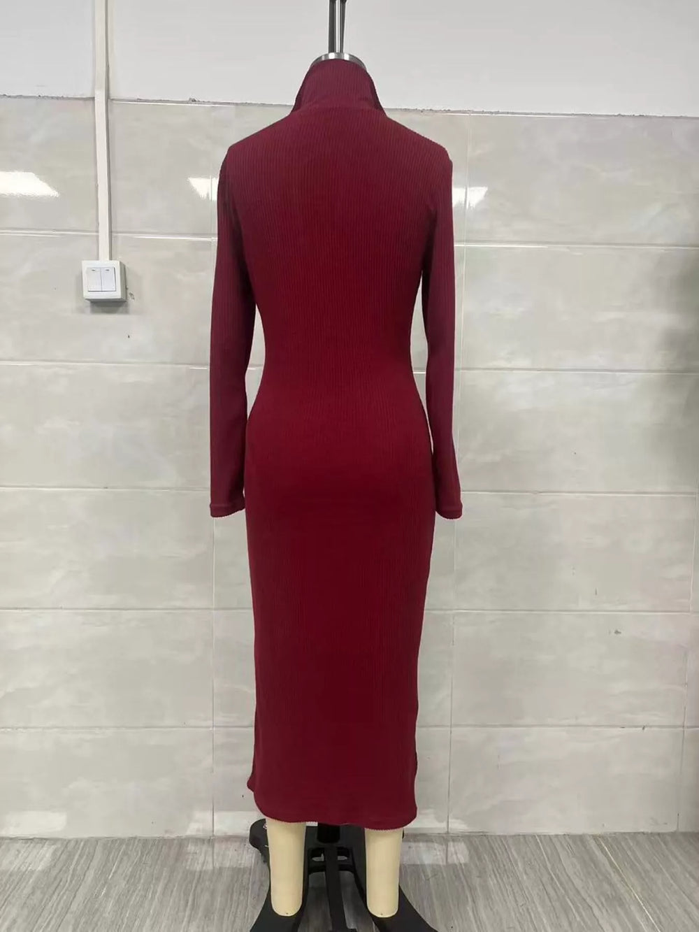 Ribbed V-Neck Midi Sweater Dress