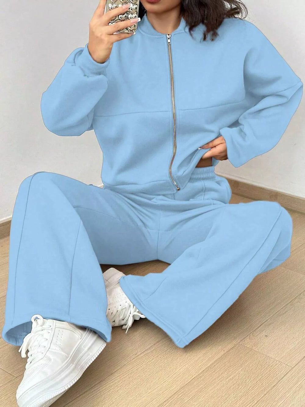 Zip-Up Jacket and Wide-Leg Sweatpants Set