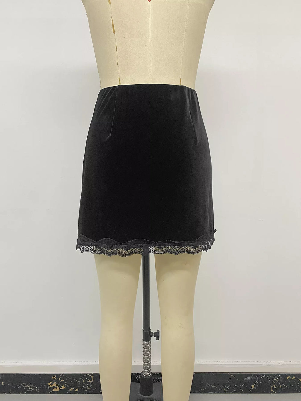 Velvet Mini Skirt with Lace Trim