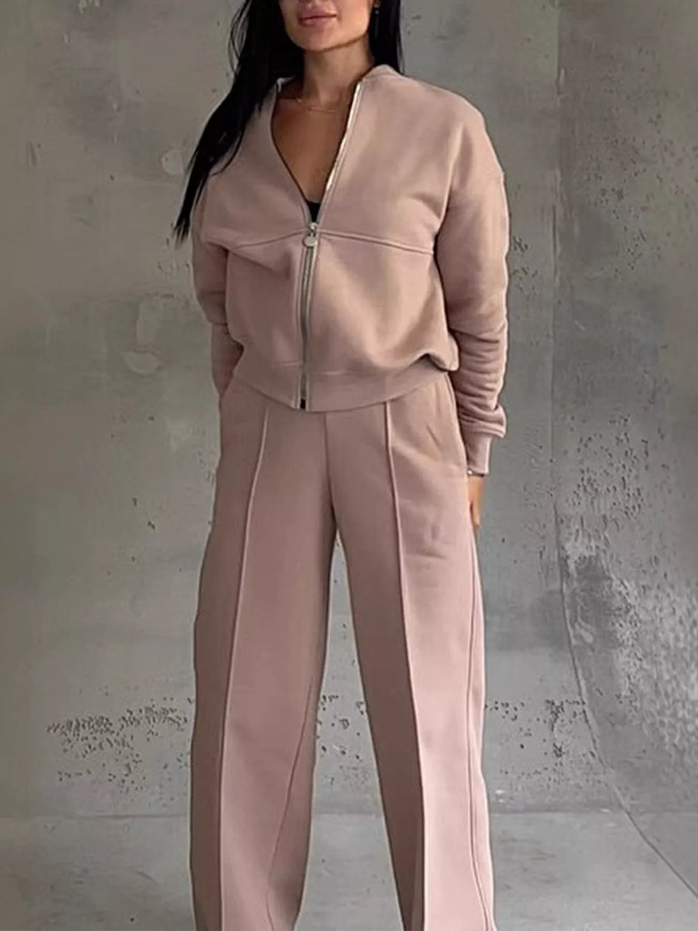 Zip-Up Jacket and Wide-Leg Sweatpants Set