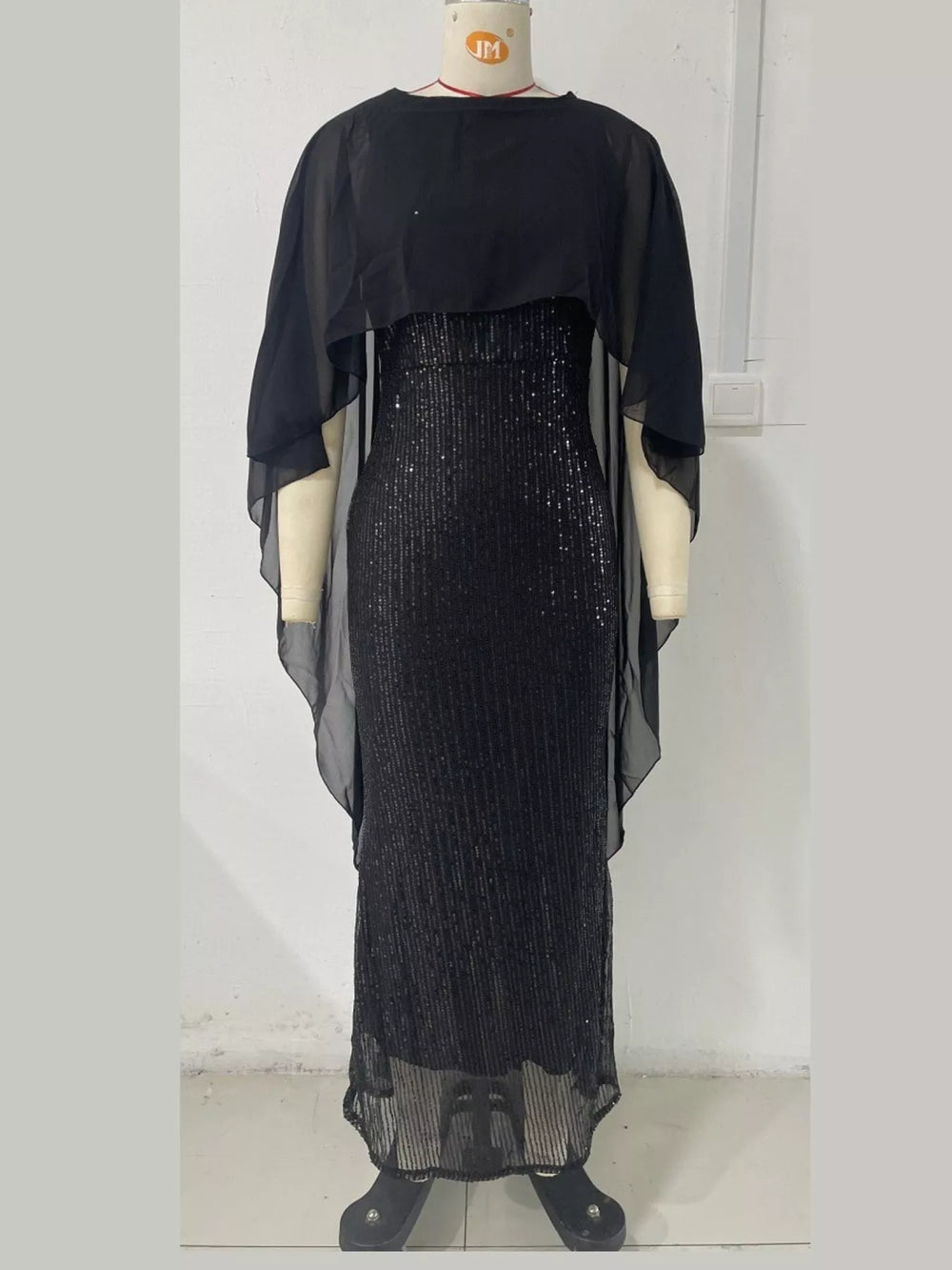 Sequin Cape Overlay Evening Dress