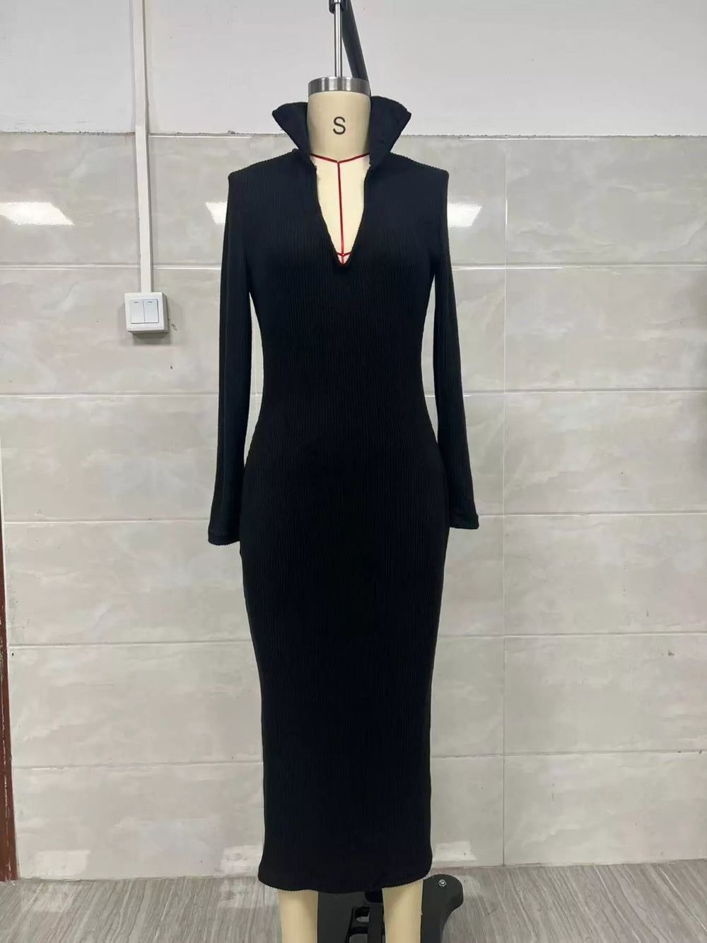 Ribbed V-Neck Midi Sweater Dress