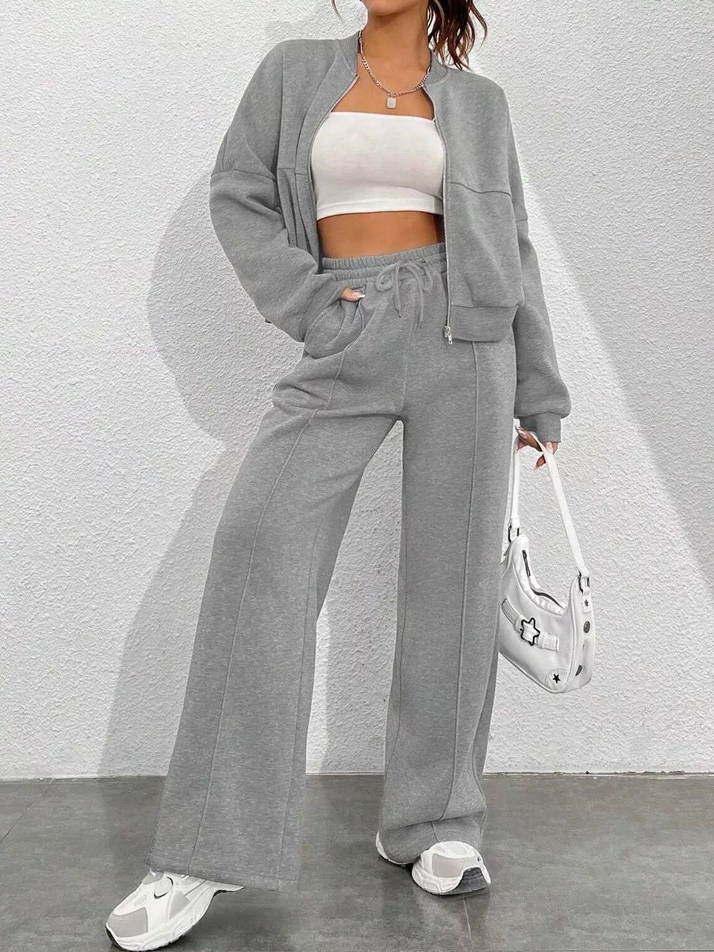 Zip-Up Jacket and Wide-Leg Sweatpants Set