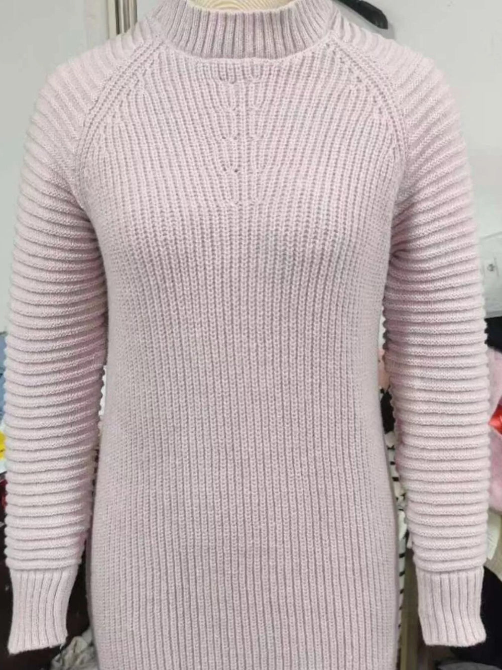 Turtleneck Raglan Sleeve Sweater Dress, Full Size