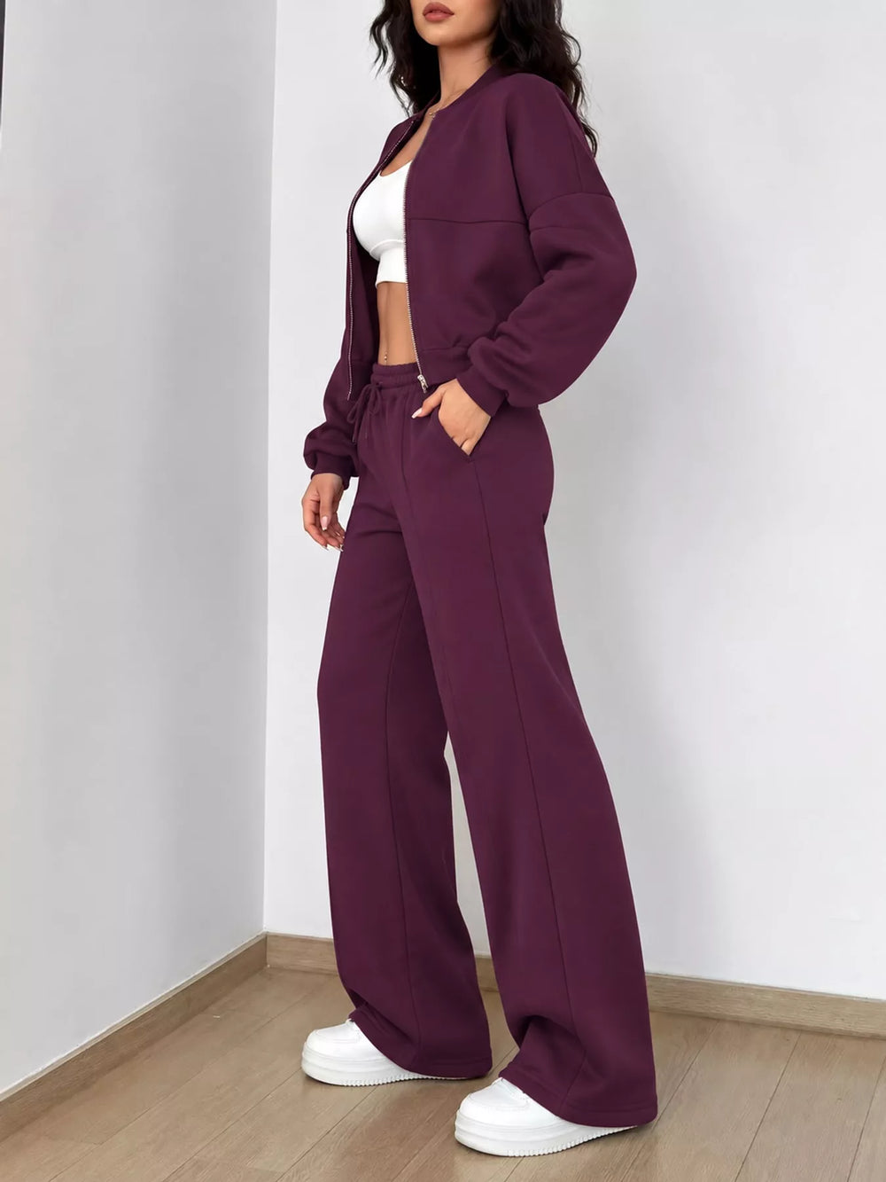 Zip-Up Jacket and Wide-Leg Sweatpants Set
