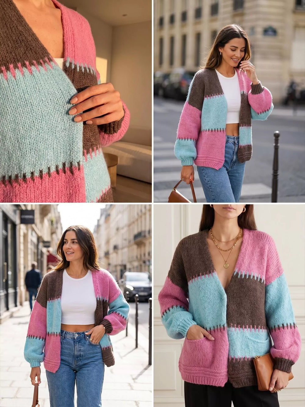 Color-Block V-Neck Cardigan