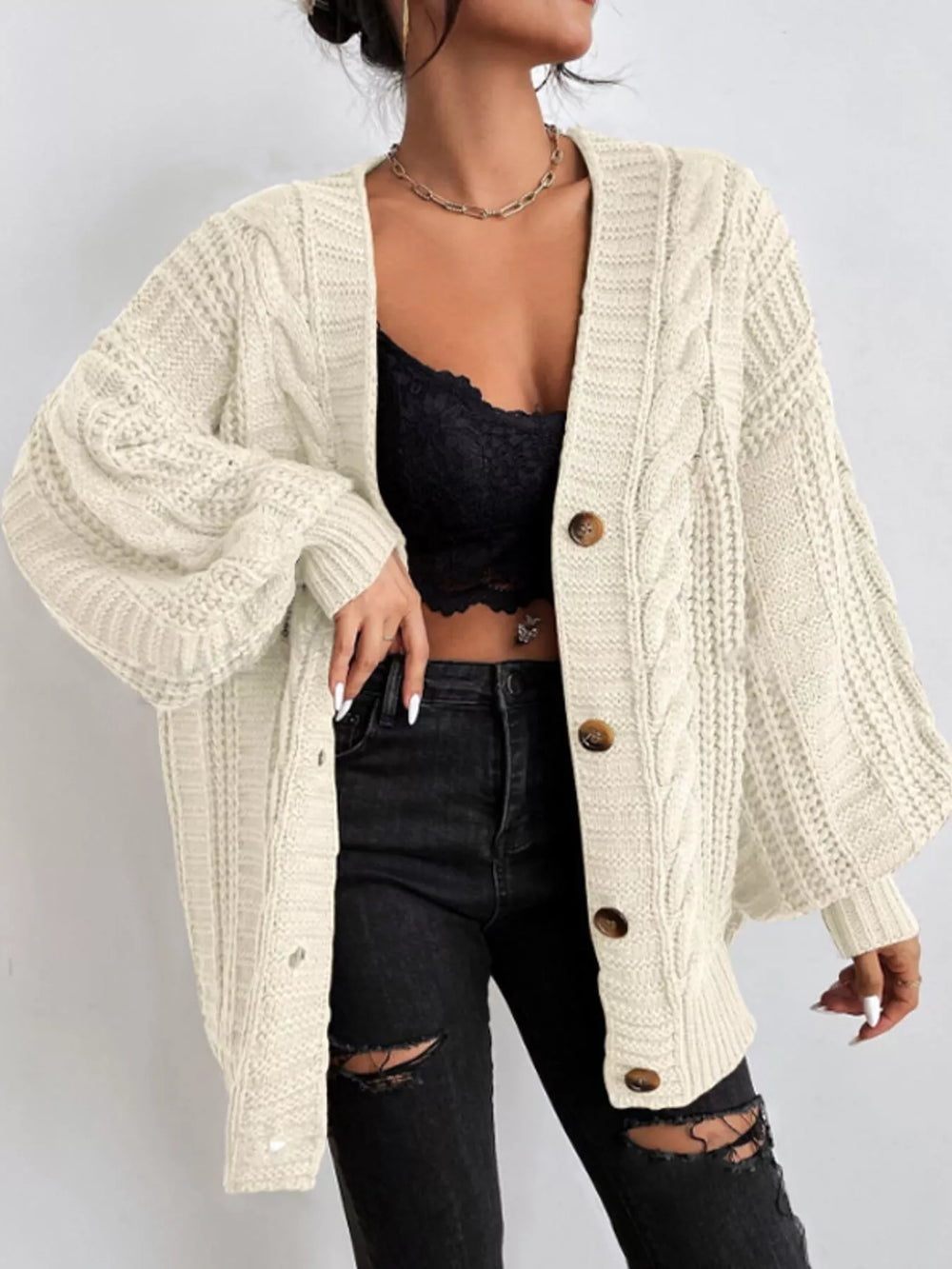 Cable Knit Button-Down Cardigan