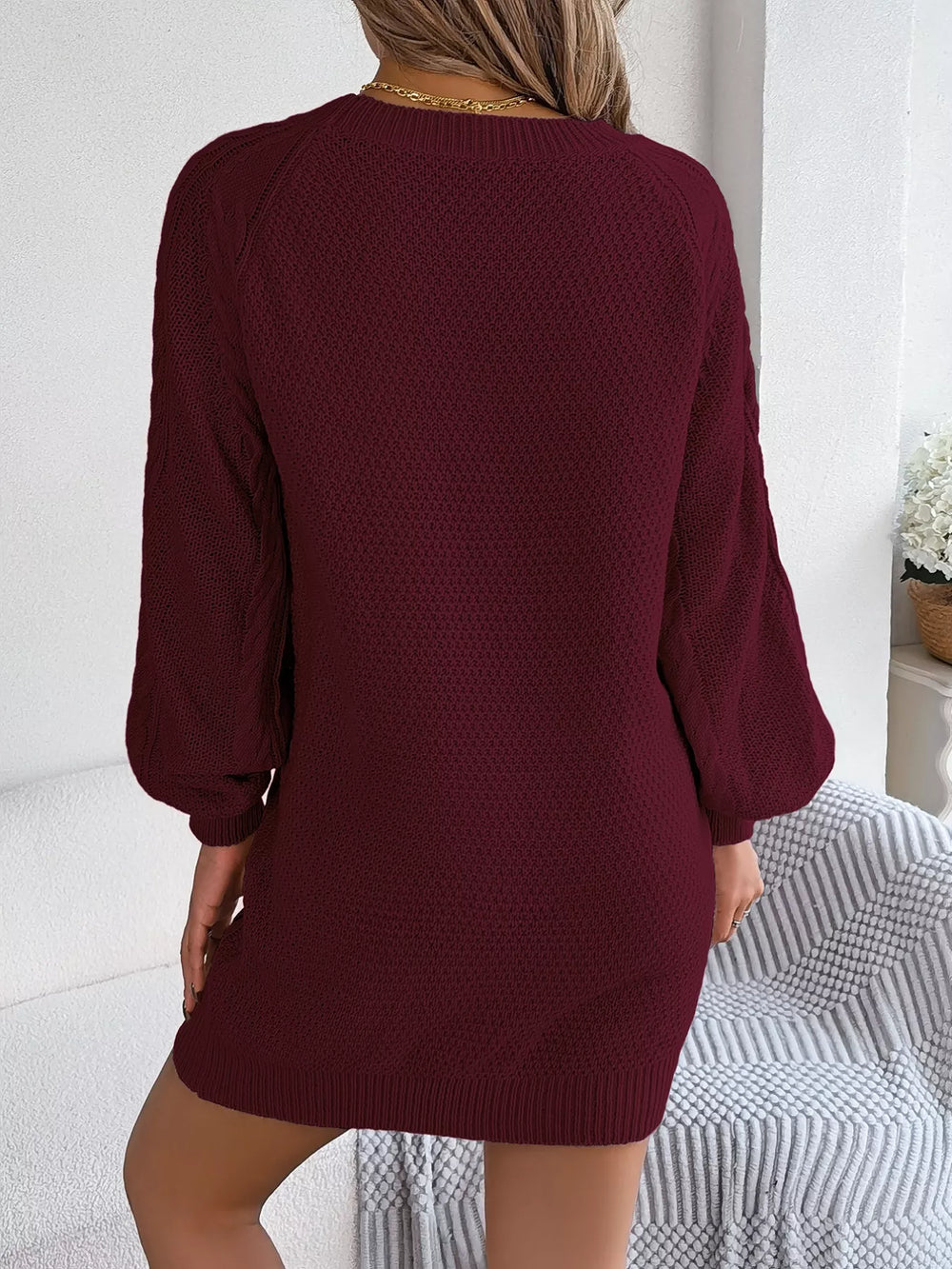 Diamond Cable Knit Long Sleeve Sweater Dress