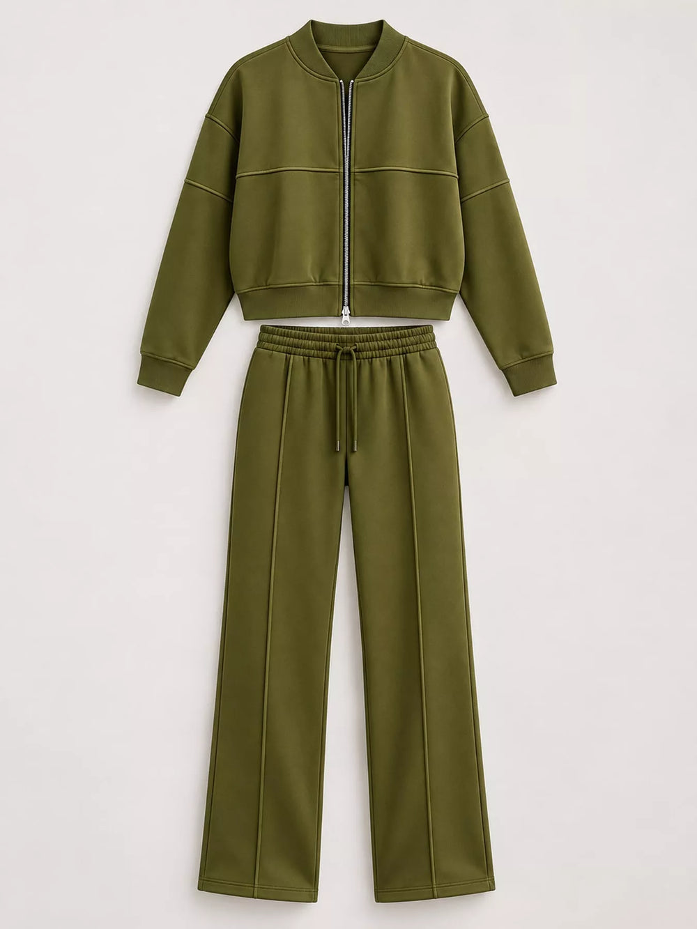 Zip-Up Jacket and Wide-Leg Sweatpants Set