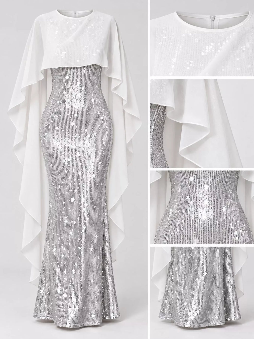 Sequin Cape Overlay Evening Dress