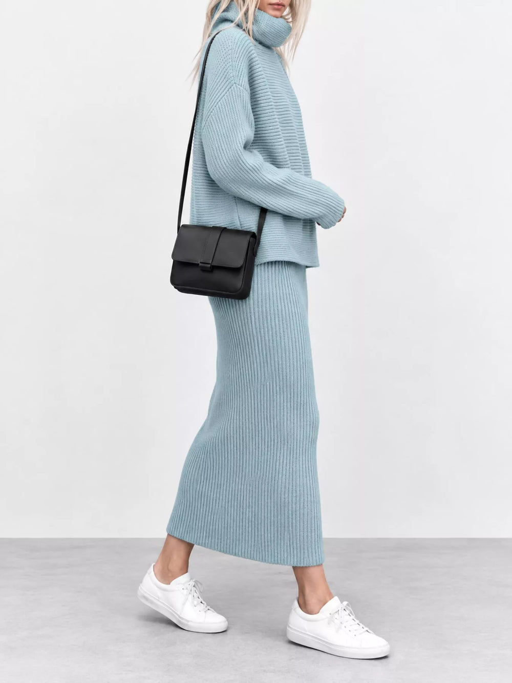 Ribbed Turtleneck Sweater & Midi Skirt Set