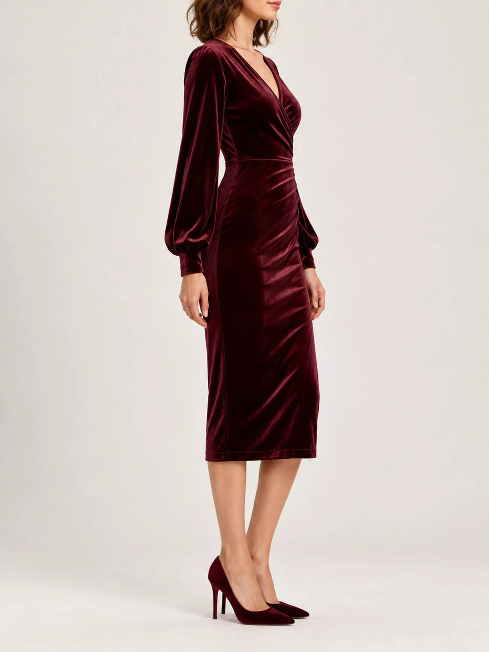 Full Size Velvet Long-Sleeve Wrap Dress Plus Size
