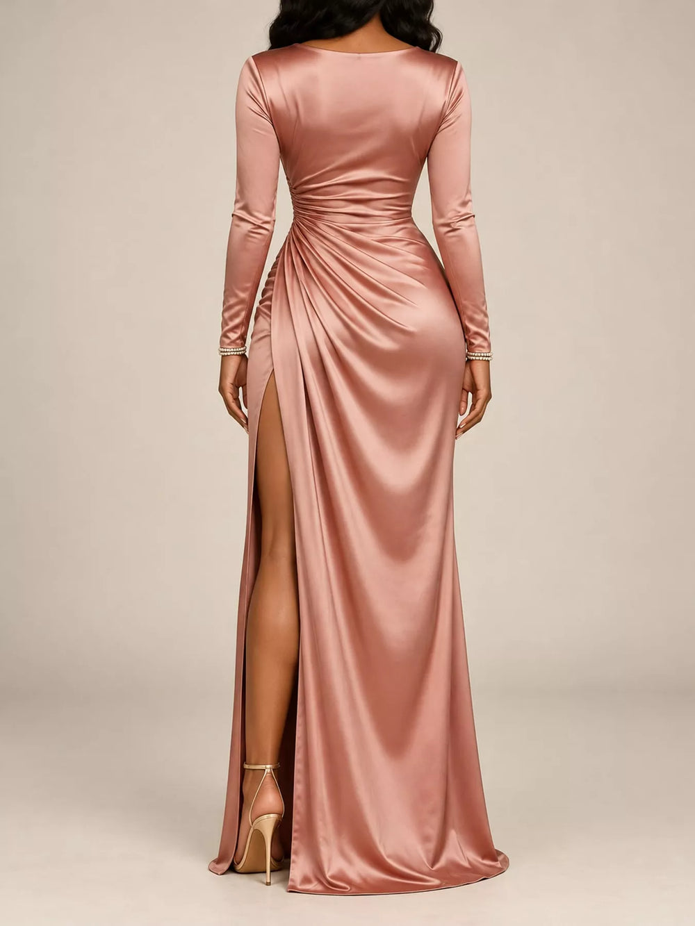 Full Size Satin Cowl Neck High Slit Maxi Evening Dress Plus Size