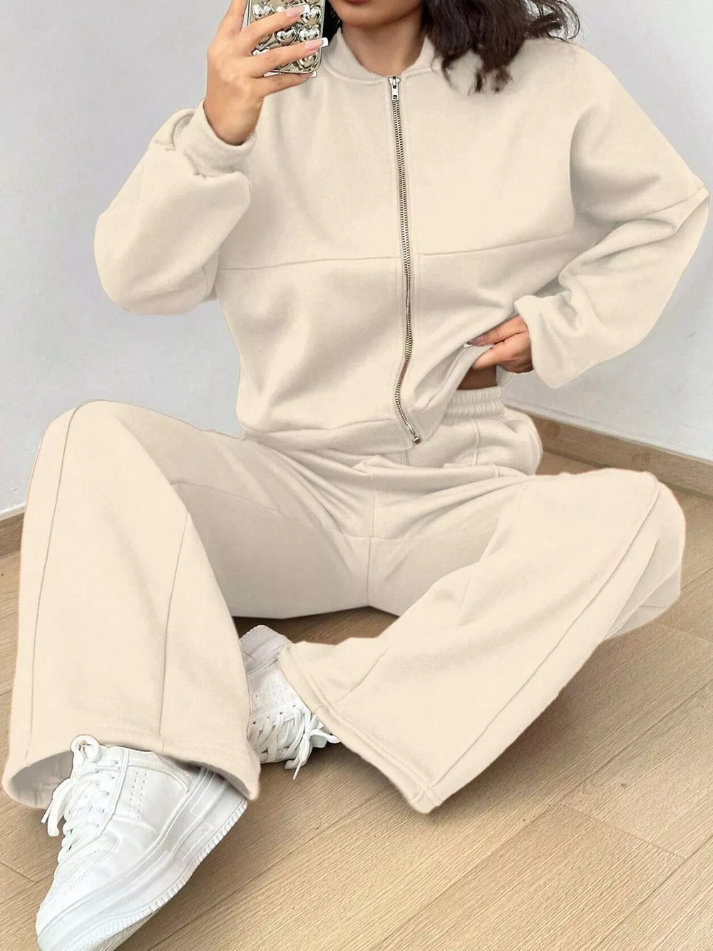 Zip-Up Jacket and Wide-Leg Sweatpants Set