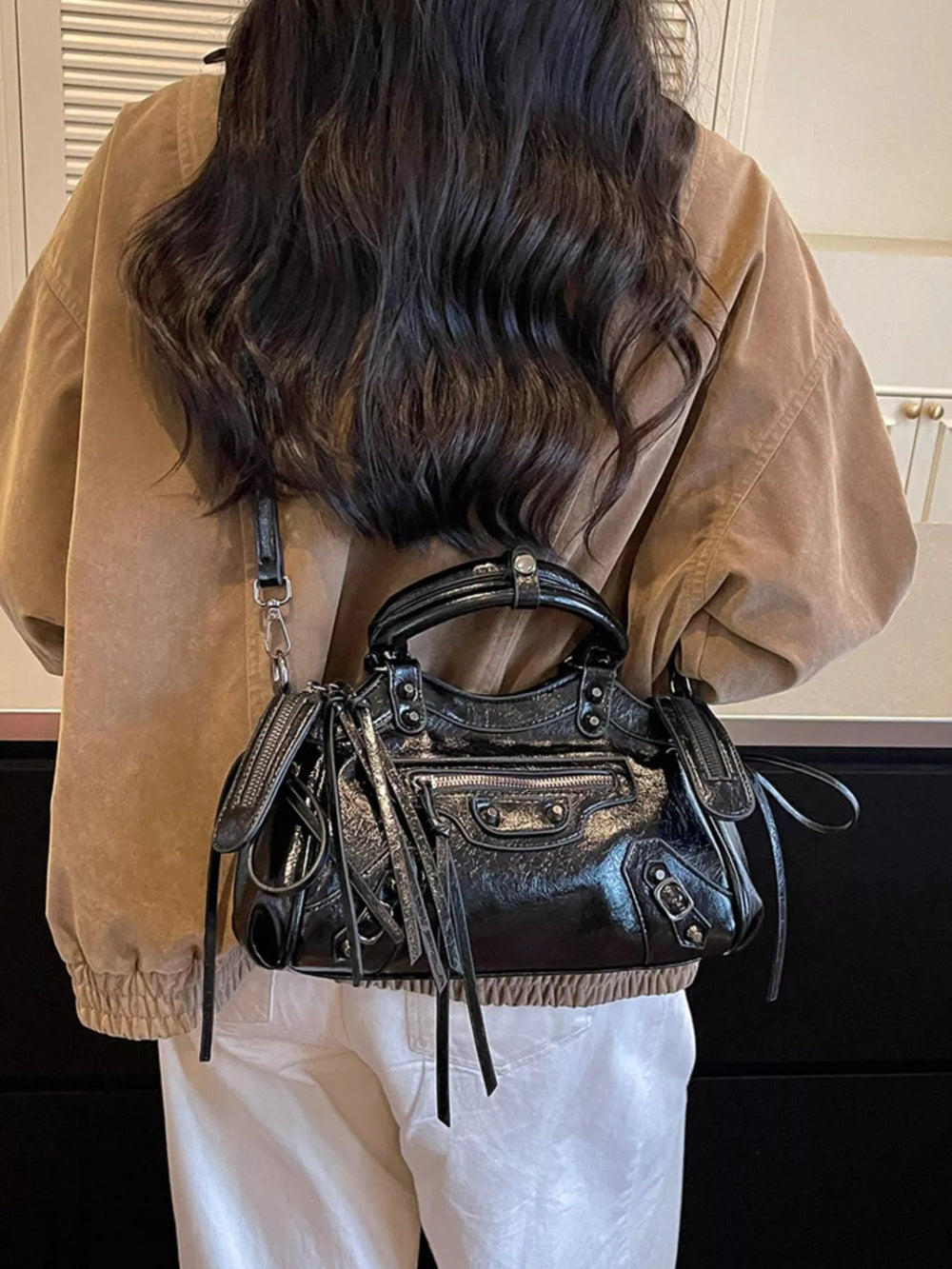 Tassel Faux Leather Handbag