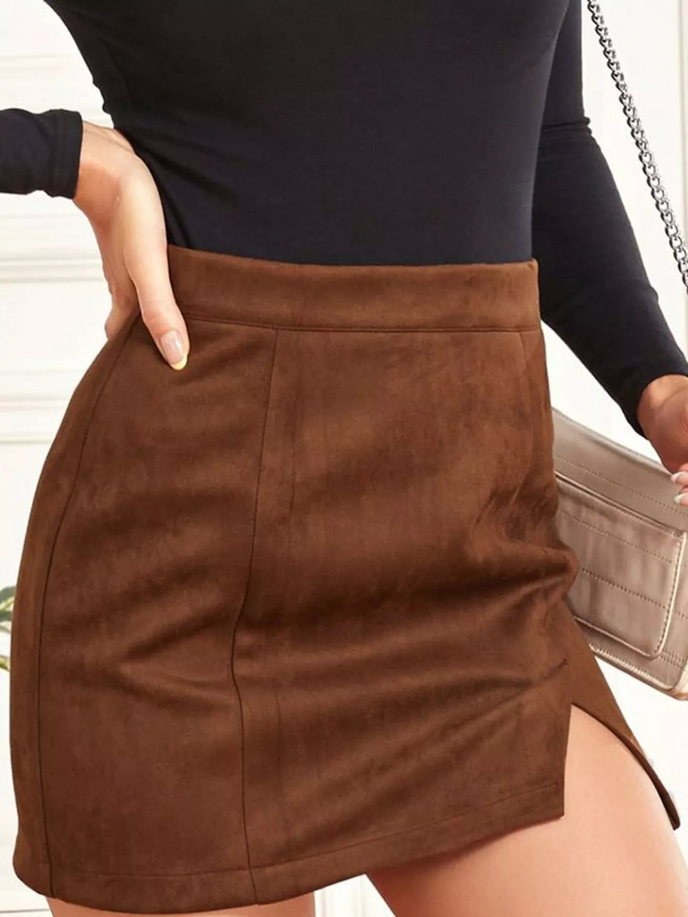 High-Waisted Slit Mini Skirt