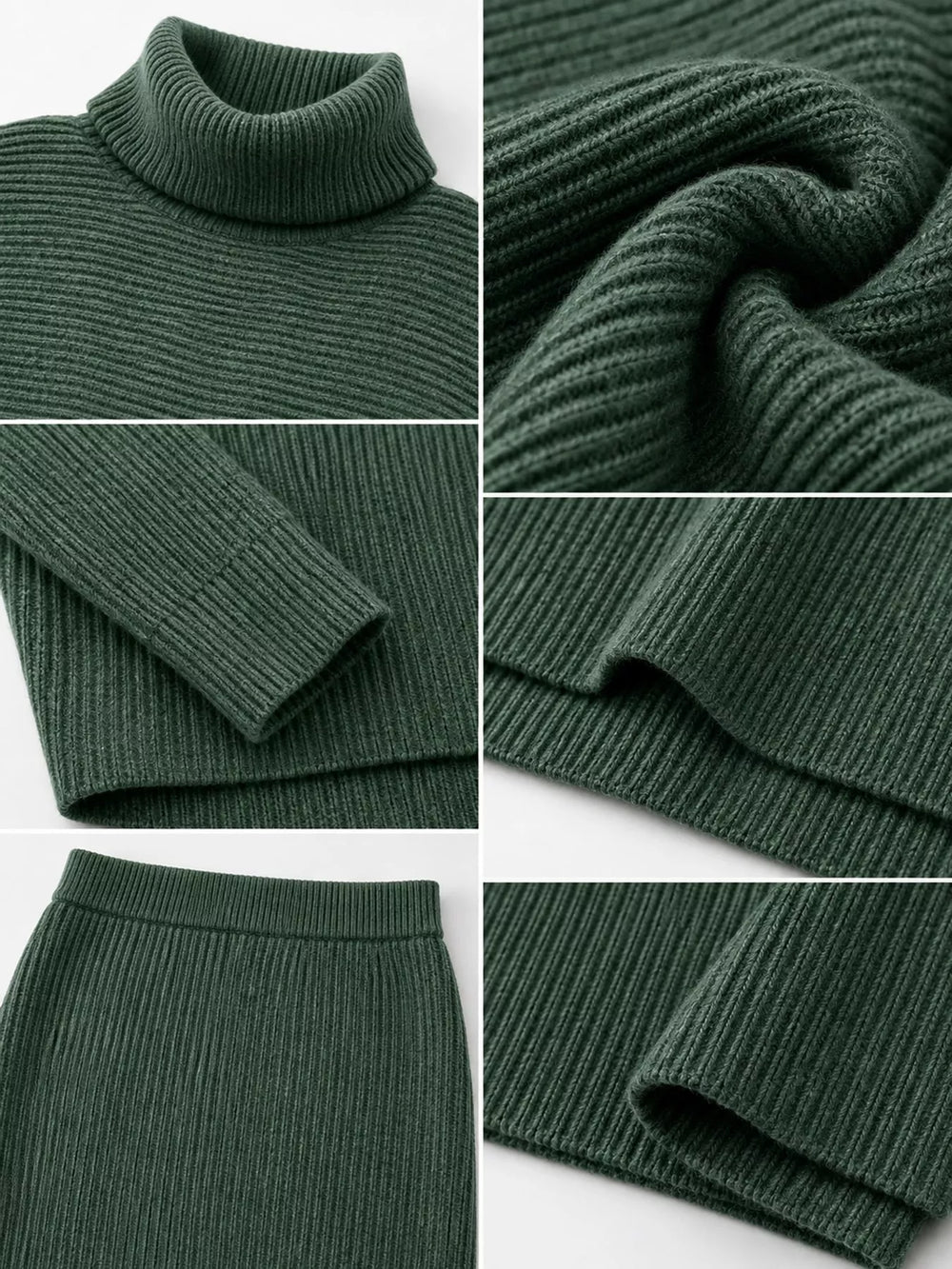 Ribbed Turtleneck Sweater & Midi Skirt Set