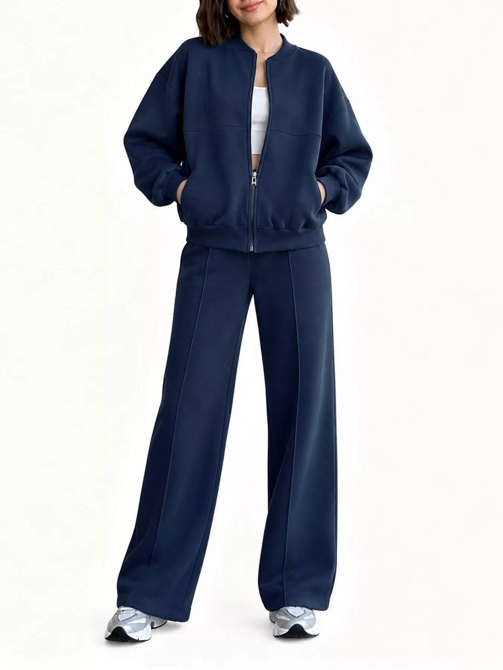 Zip-Up Jacket and Wide-Leg Sweatpants Set