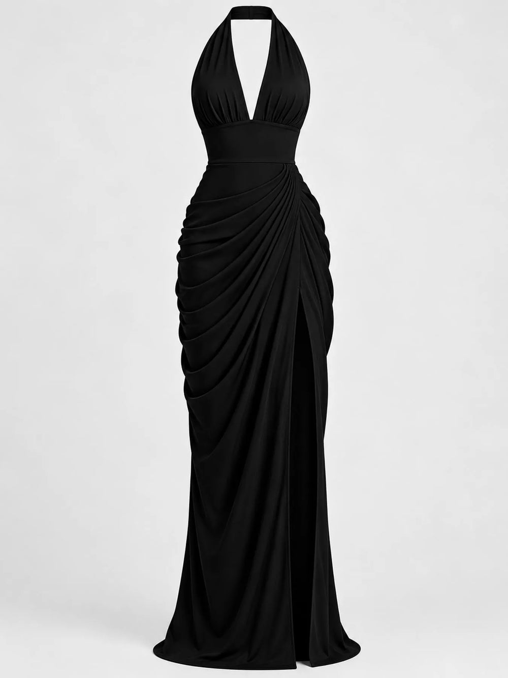 Halter Neck High-Slit Maxi Evening Dress