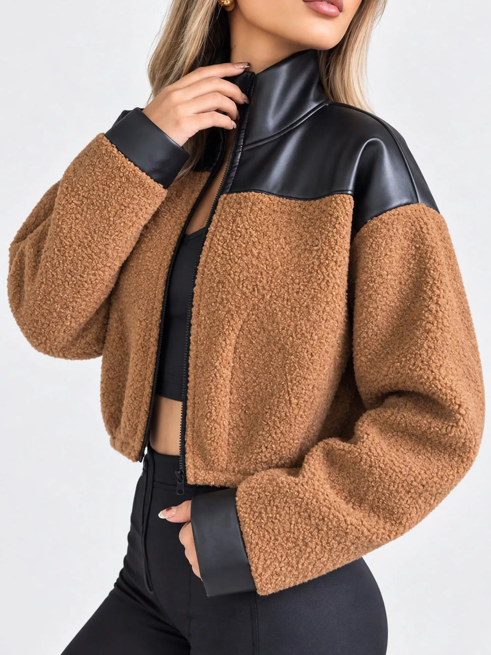 Sherpa Contrast Zip-Up Jacket