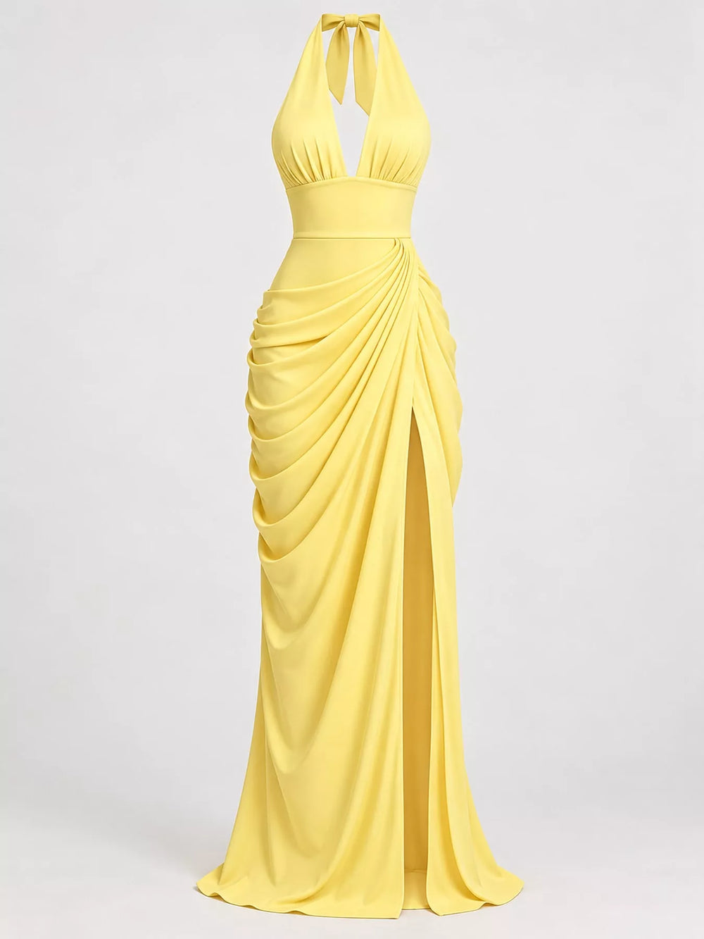 Halter Neck High-Slit Maxi Evening Dress