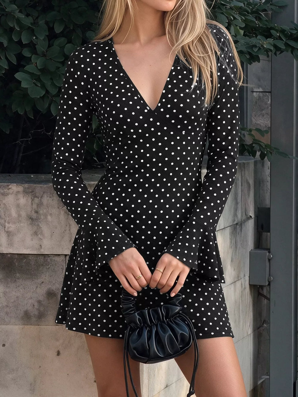 Polka Dot Ruffle Hem Mini Dress