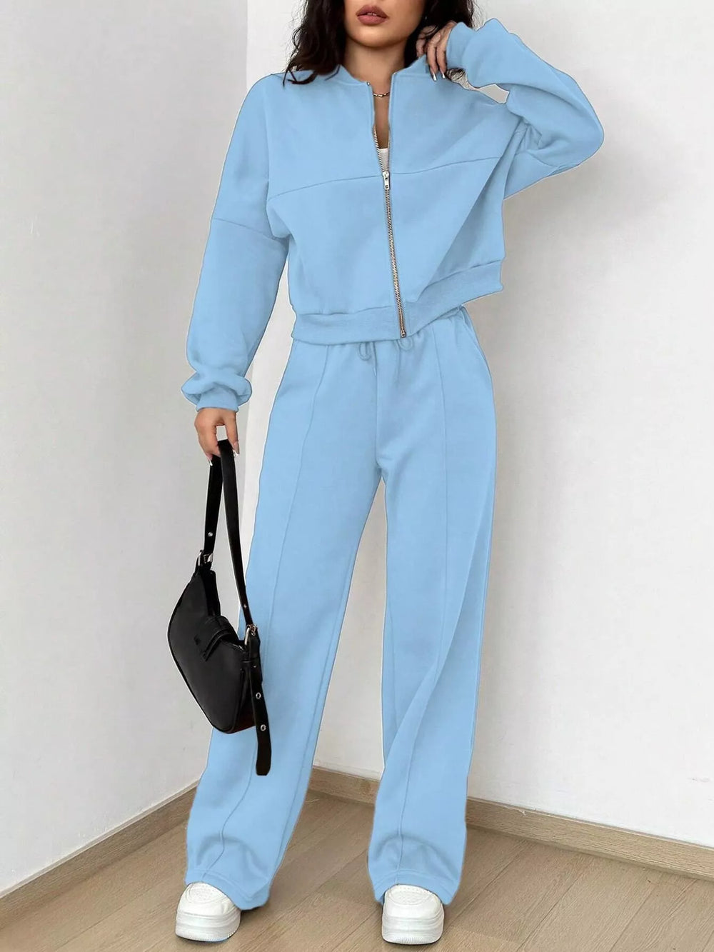 Zip-Up Jacket and Wide-Leg Sweatpants Set