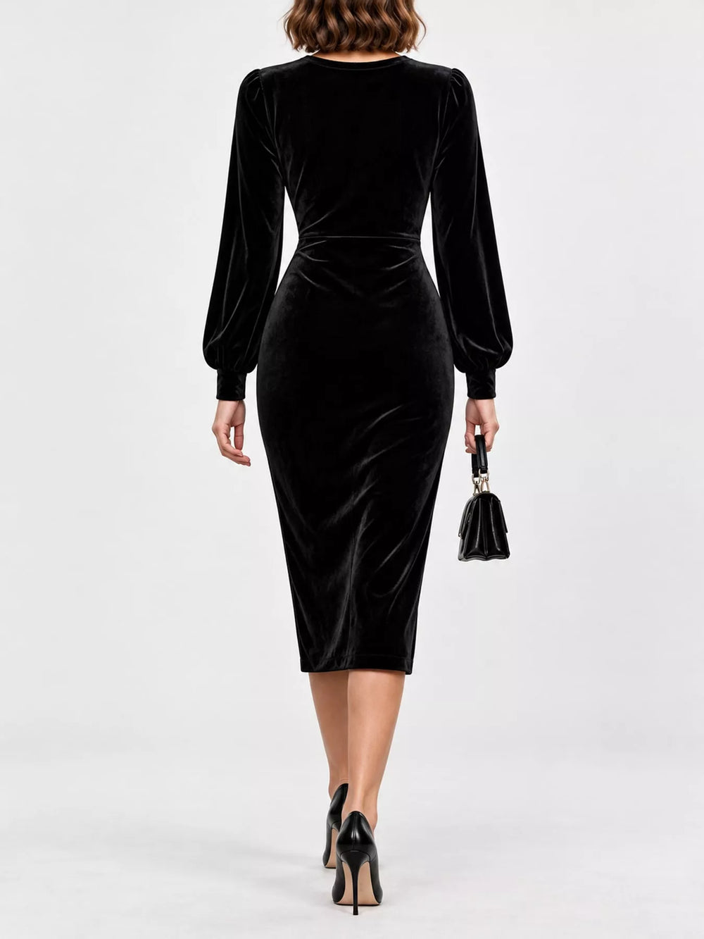 Full Size Velvet Long-Sleeve Wrap Dress Plus Size