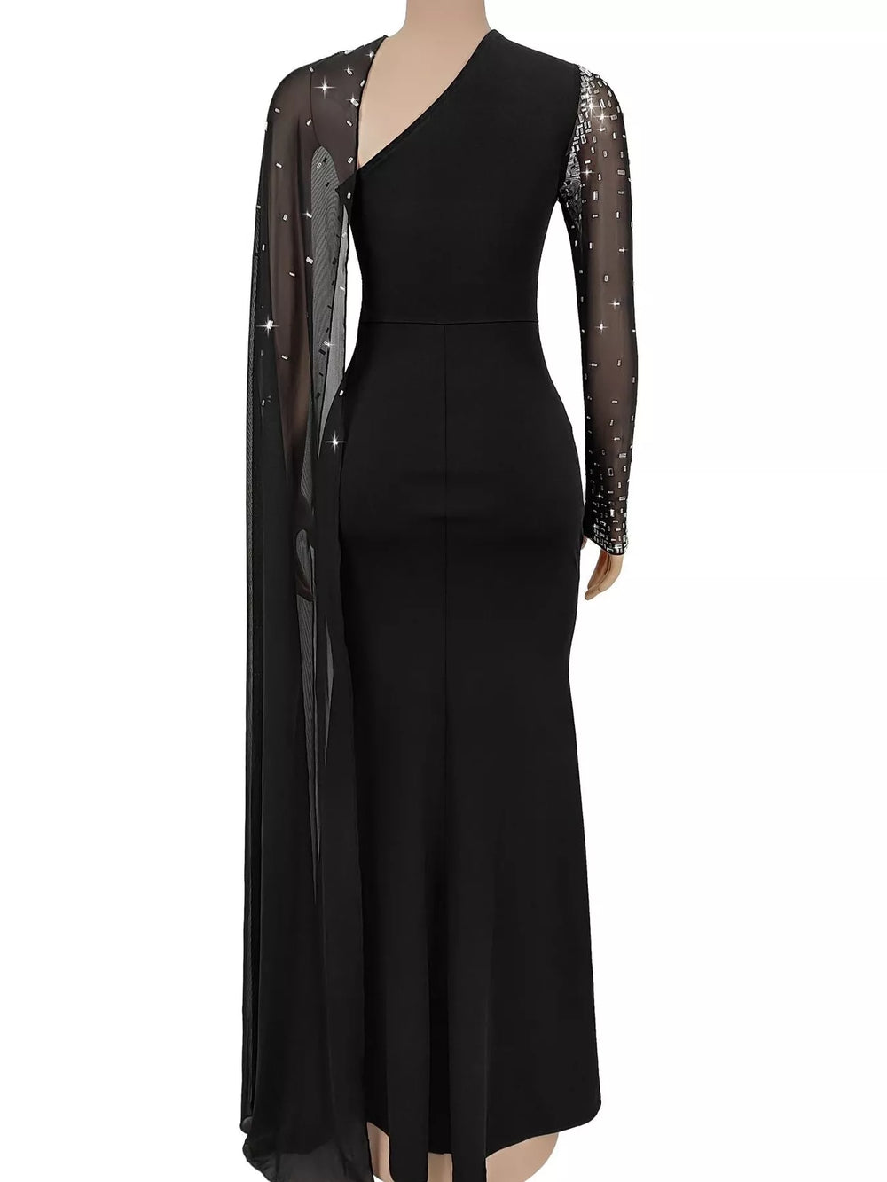 Rhinestone Embellished Cape Maxi Dress