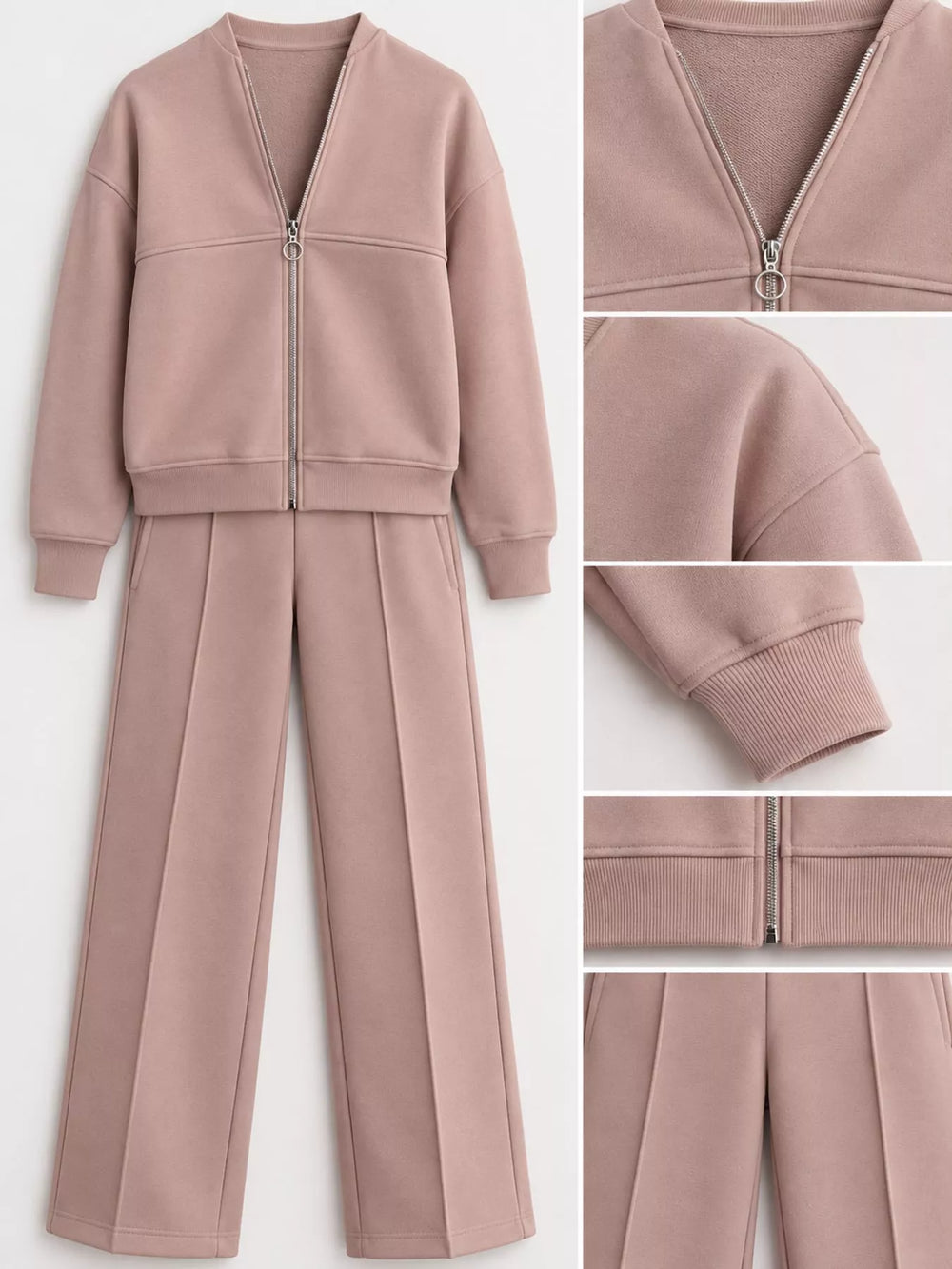 Zip-Up Jacket and Wide-Leg Sweatpants Set